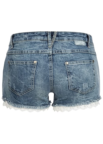 Eight2Nine Damen Short Spitze vorne middle blue denim