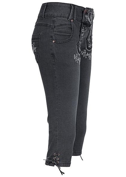 Hailys Damen Trachten 3/4 Jeans mit Stickerei 5-Pockets schwarz