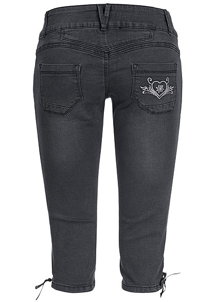 Hailys Damen Trachten 3/4 Jeans mit Stickerei 5-Pockets schwarz