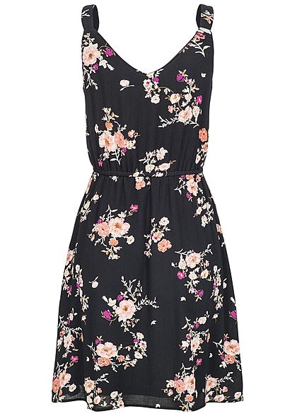 ONLY Damen NOOS Mini Kleid Blumen Print 2-lagig Struktur Muster schwarz rosa - Art.-Nr.: 18020954