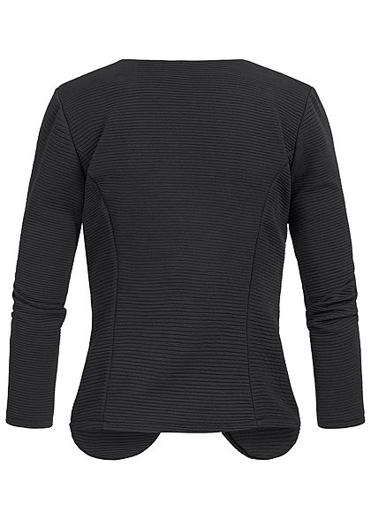 Styleboom Fashion Dames Ribbed Blazer 2-Zip Pockets zwart