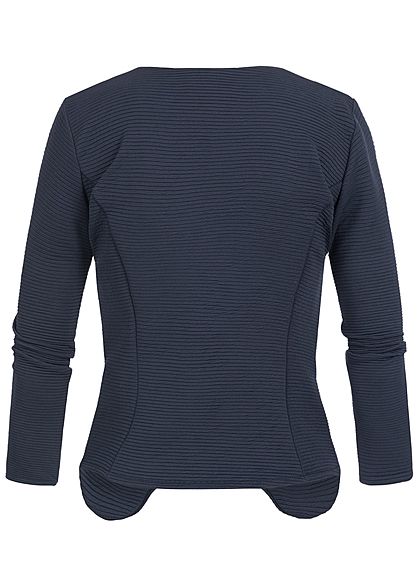 Styleboom Fashion Dames Ribbed Blazer 2-Zip Pockets navy blauw