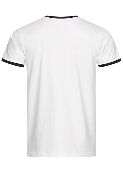 Urban Classics Herren T-Shirt mit Kontrastbund an Kragen und Ärmel weiss schwarz