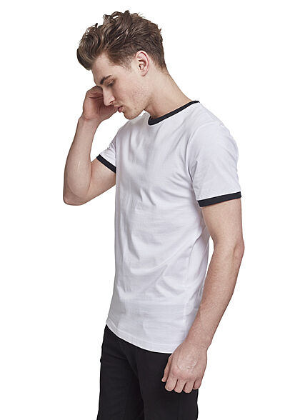 Urban Classics Herren T-Shirt mit Kontrastbund an Kragen und Ärmel weiss schwarz