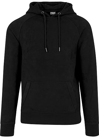 Urban Classics Herren Hoodie mit Kangarootasche in Velours-Optik schwarz