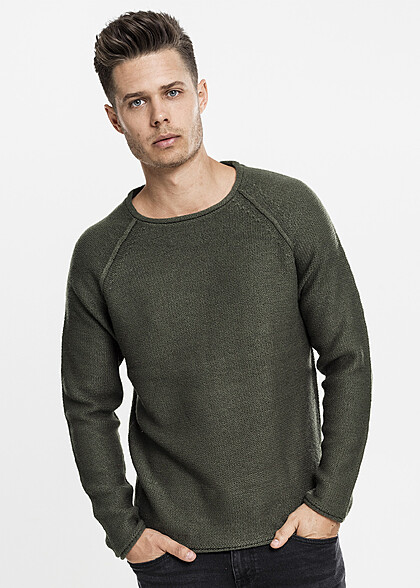 Urban Classics Herren Sweater Pullover mit Rundhals olive grn