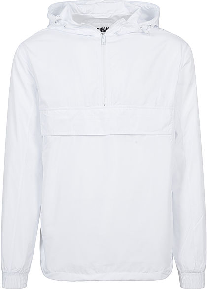 Urban Classics Herren Jacke Windbreaker mit Kapuze und Brusttasche vorne weiss
