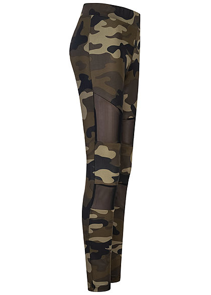 Urban Classics Dames Mesh Leggings met elastische tailleband hout camouflage