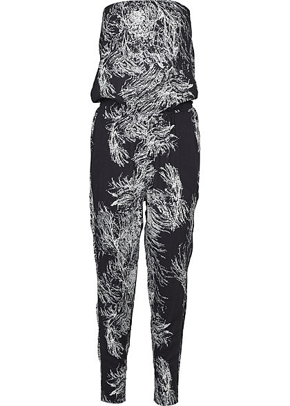 Seventyseven LifestyleTB Bandeau Jumpsuit 2 Taschen AbstraktesMuster schwarz weiss