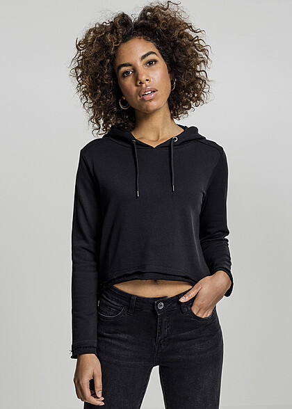 Urban Classics Damen Cropped Hoodie mit Tunnelzug schwarz
