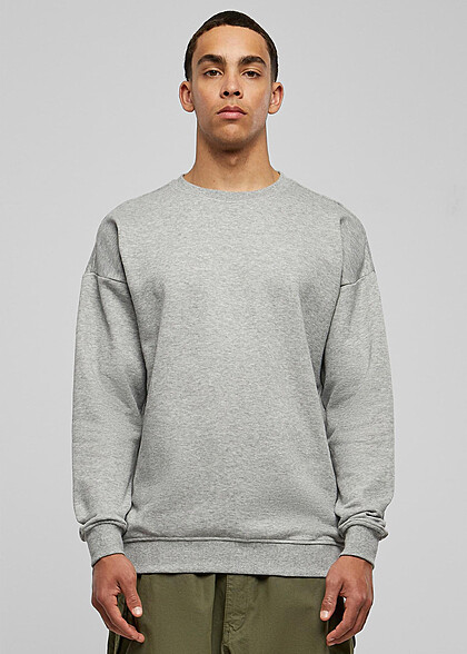Urban Classics Herren Basic Sweater Pullover mit Rundhals grau