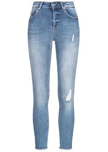 ONLY Damen NOOS Ankle Skinny Jeans Hose 5-Pockets Destroy Optik hell blau denim