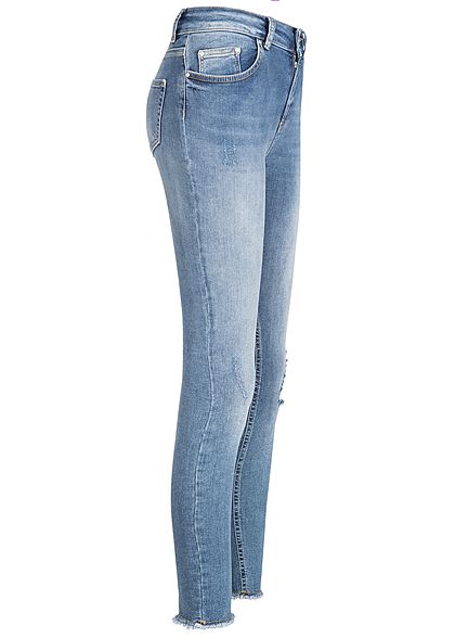ONLY Damen NOOS Ankle Skinny Jeans Hose 5-Pockets Destroy Optik hell blau denim