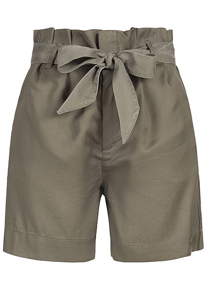 ONLY Damen High Waist Paperbag Shorts inkl. Bindegrtel 2-Pockets kalamata oliv grn