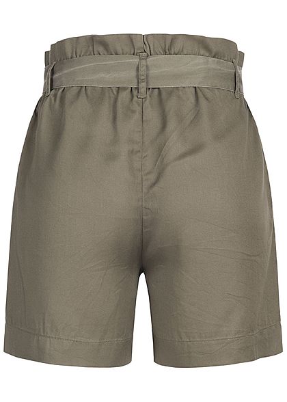 ONLY Damen High Waist Paperbag Shorts inkl. Bindegrtel 2-Pockets kalamata oliv grn