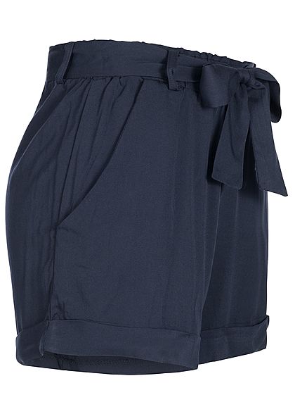 Hailys Damen Viskose Sommer Shorts inkl. Bindegürtel navy blau