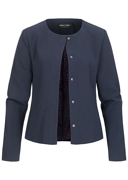 ONLY Damen kurze Blazer Jacke 2 Taschen Druckknopfverschluss night sky blau