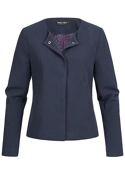 ONLY Damen kurze Blazer Jacke 2 Taschen Druckknopfverschluss night sky blau
