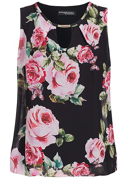 Styleboom Fashion Dames Chiffon Top Bloemenprint zwart roze
