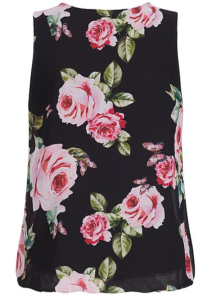 Styleboom Fashion Dames Chiffon Top Bloemenprint zwart roze