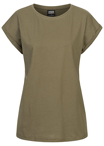 Urban Classics Dames T-Shirt met brede Schouders olijfgroen