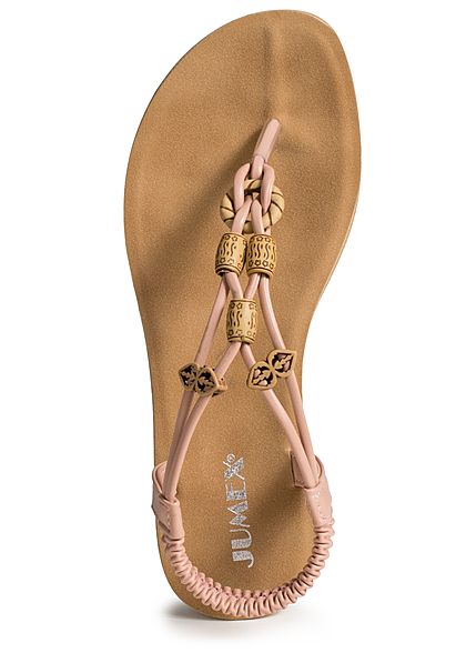 Seventyseven Lifestyle Schuh Damen Sandalette Zehensteg Deko Perlen rosa