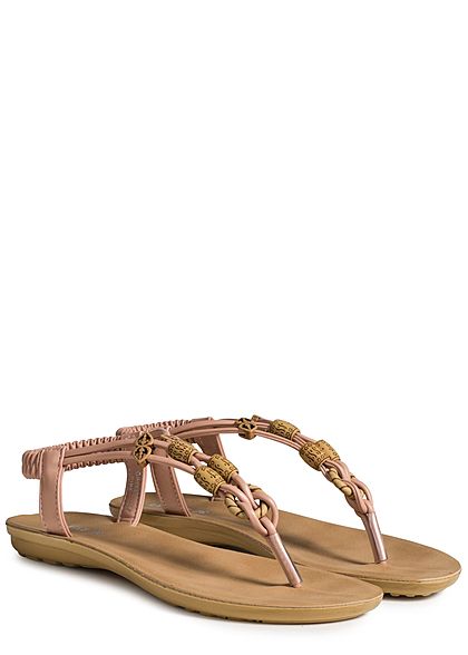 Seventyseven Lifestyle Schuh Damen Sandalette Zehensteg Deko Perlen rosa