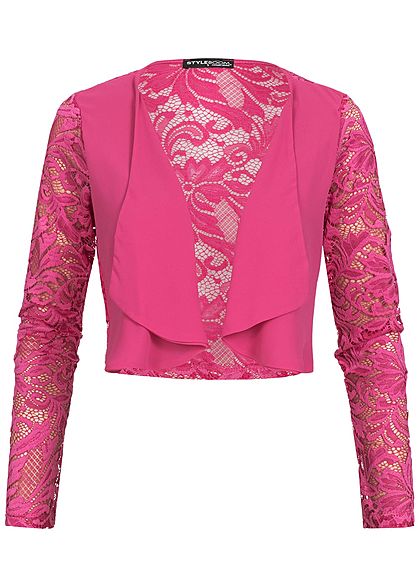 Styleboom Fashion Damen Chiffon Bolero Spitze fuchsia pink - Art.-Nr.: 18057535