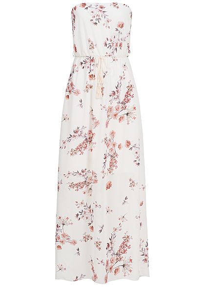 Styleboom Fashion Dames Bandeau Longform Jurk Bloemen Print wit roze