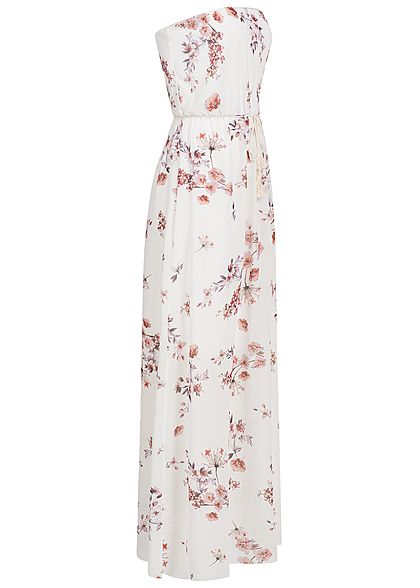 Styleboom Fashion Dames Bandeau Longform Jurk Bloemen Print wit roze