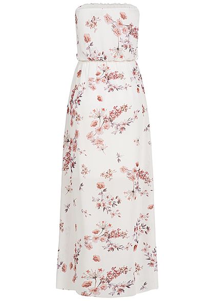 Styleboom Fashion Dames Bandeau Longform Jurk Bloemen Print wit roze
