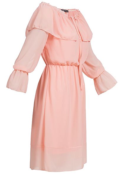 Styleboom Fashion Damen Chiffon Kleid Trompeten rmel rosa