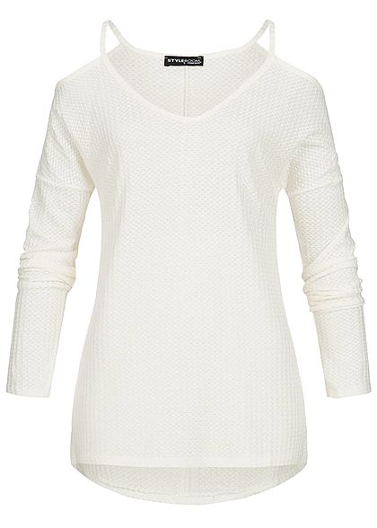 Styleboom Fashion Damen Off- Shoulder Longsleeve Pullover off weiss