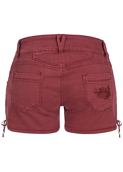 Seventyseven Lifestyle Damen Jeans Shorts mit Stickerei 5-Pockets bordeaux rot
