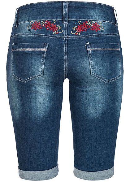 Seventyseven Lifestyle Damen Jeans Shorts mit Stickerei 5-Pockets blau denim