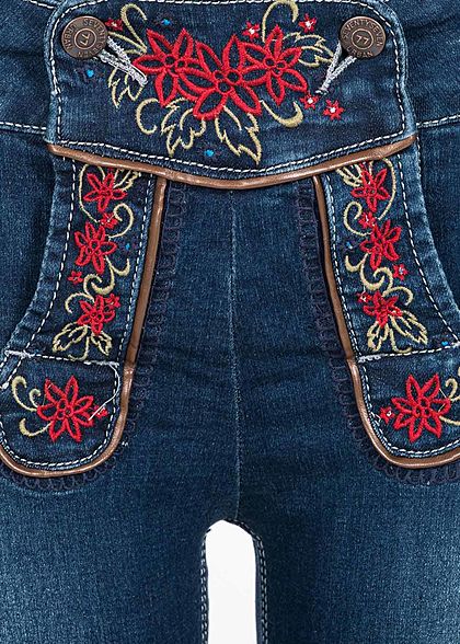 Seventyseven Lifestyle Damen Jeans Shorts mit Stickerei 5-Pockets blau denim