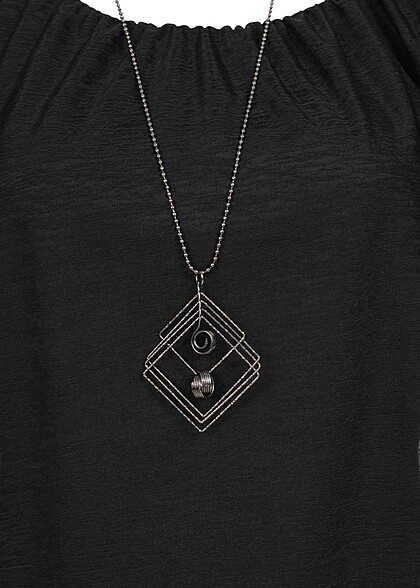 Cloud5ive Dames Top met vleermuismouwen en bijgeleverde ketting zwart