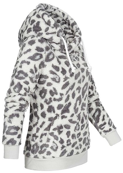 Sublevel Dames Fleece Hoodie met Kap leo print 2-pockets fog wit