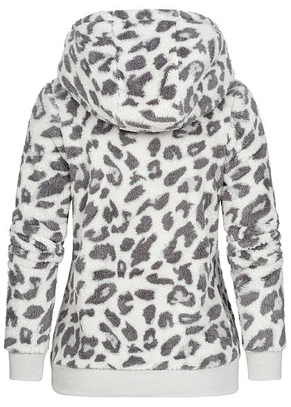 Sublevel Dames Fleece Hoodie met Kap leo print 2-pockets fog wit