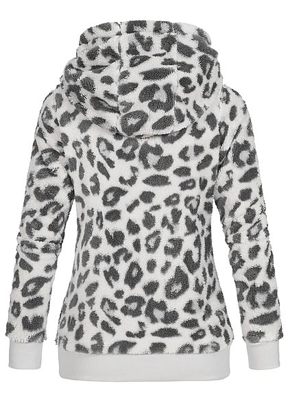 Sublevel Dames Fleece Hoodie met Kap leo print 2-pockets fog wit