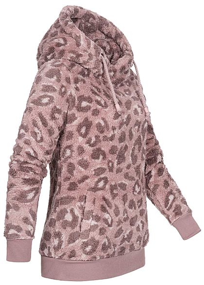 Sublevel Dames Fleece Hoodie met Kap leo print 2-pockets vintage pink