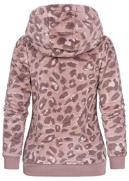 Sublevel Dames Fleece Hoodie met Kap leo print 2-pockets vintage pink