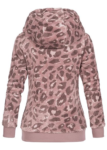 Sublevel Dames Fleece Hoodie met Kap leo print 2-pockets vintage pink