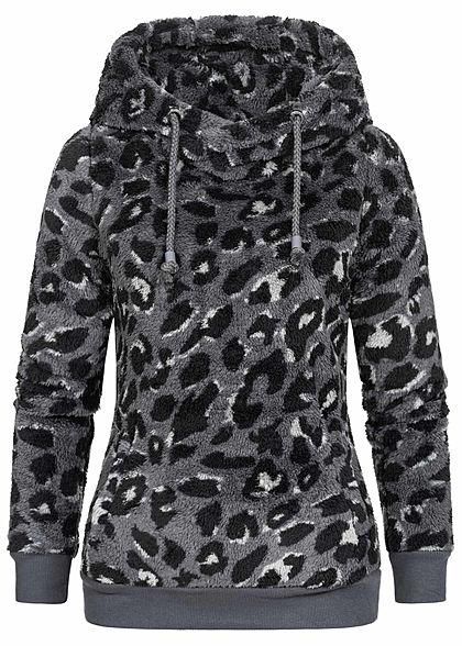 Sublevel Dames Fleece Hoodie met Kap leo print 2-pockets iron grijs
