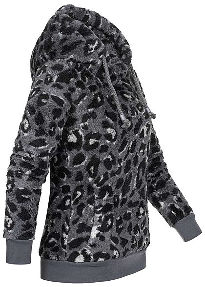 Sublevel Dames Fleece Hoodie met Kap leo print 2-pockets iron grijs
