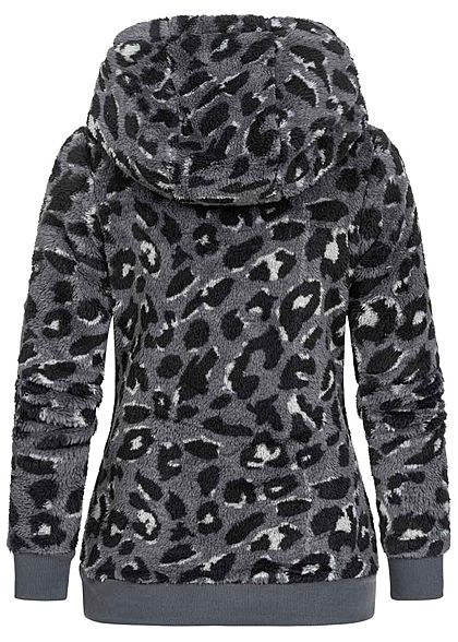 Sublevel Dames Fleece Hoodie met Kap leo print 2-pockets iron grijs