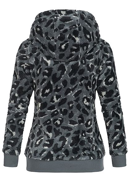 Sublevel Dames Fleece Hoodie met Kap leo print 2-pockets iron grijs