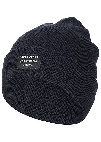 Jack and Jones Herren NOOS Basic Strick Beanie Frontpatch blazer navy blau