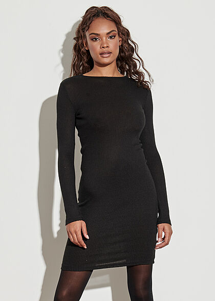 Urban Classics Dames mini jurk met lange mouwen geribbeld zwart - Art.-Nr.: 18114064