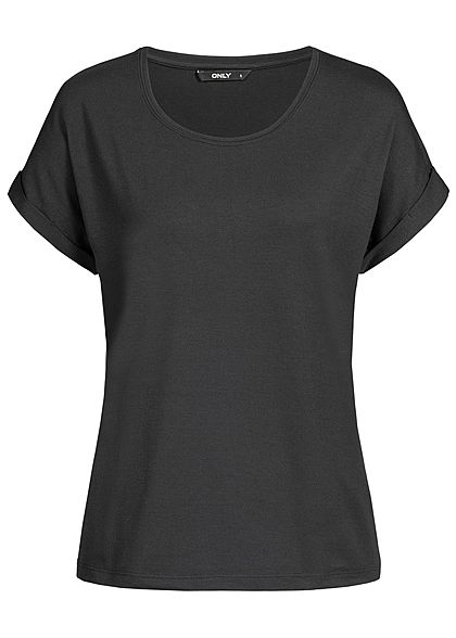 ONLY Damen NOOS Solid T-Shirt mit rmelumschlag schwarz